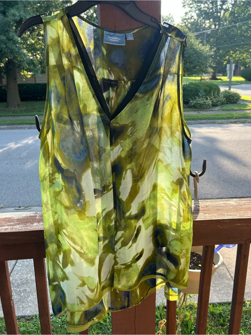Vera Wang Olive & Black Sheer V-Neck Camisole